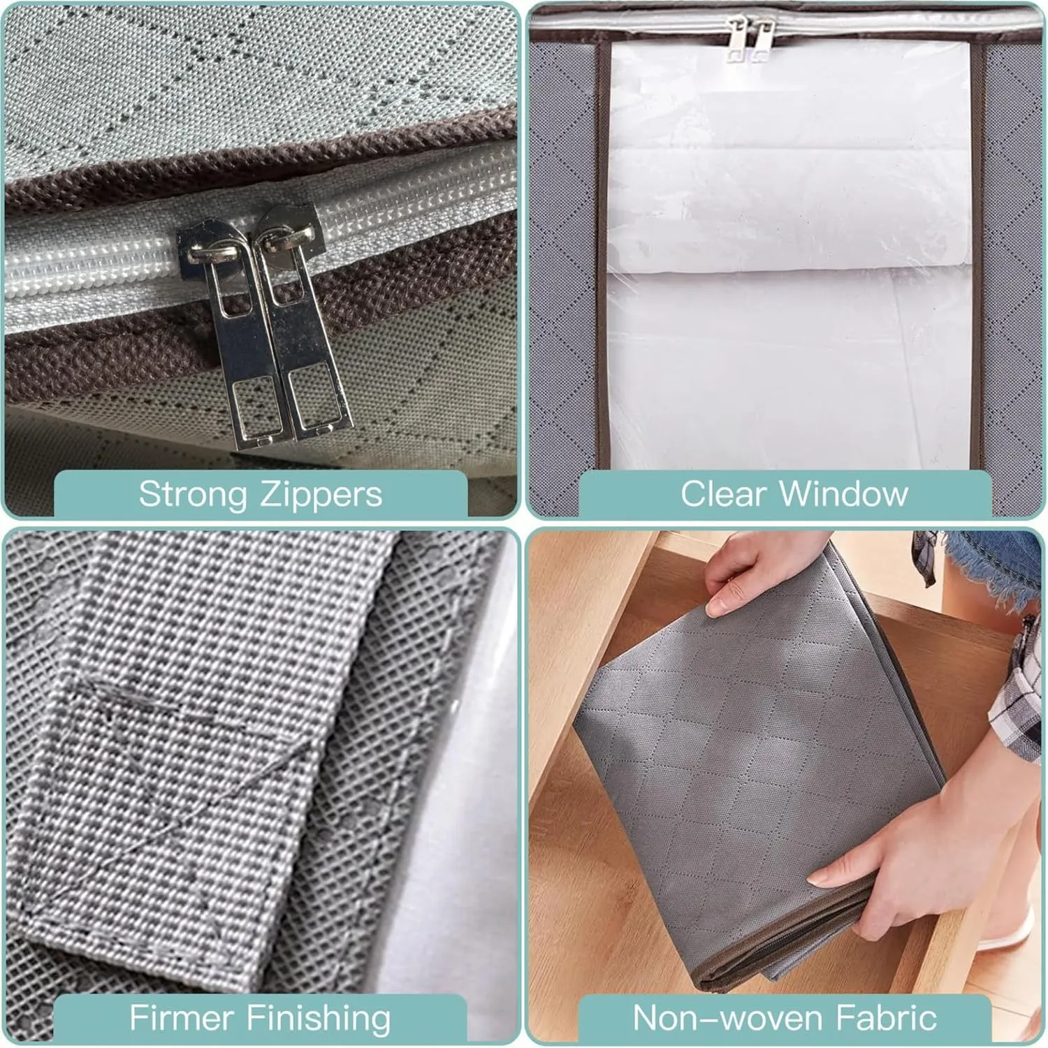 Large Storage Bags,2 Pack Storage Bins with Reinforced Handle and Sturdy Zipper,Closet Storage for Blanket,Comforter,Pillows and Bedding,Gray