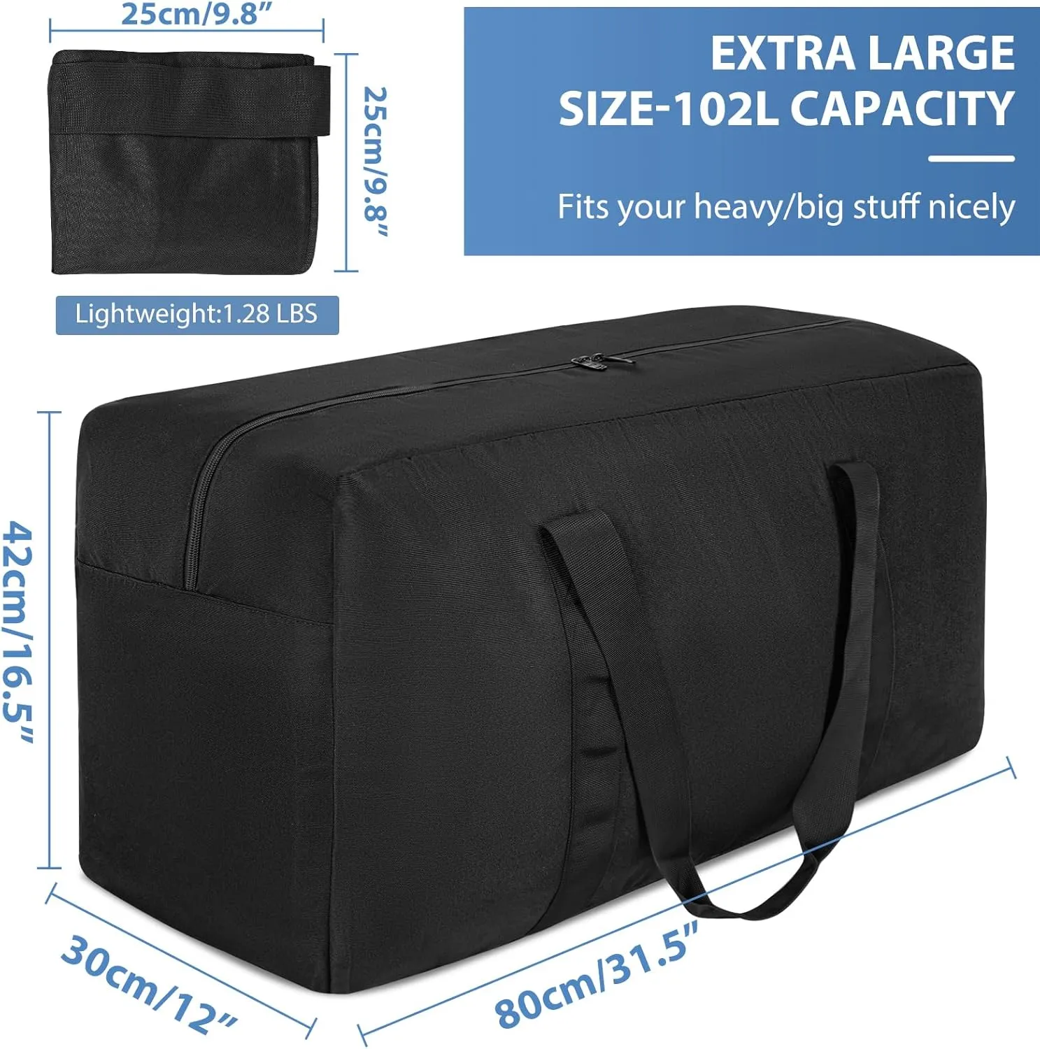 Large Travel Duffle Bag, 100L Gear Bag for Men and Women, Storage Bag Ideal for Overnight Camping and Weekend Getaways, Black