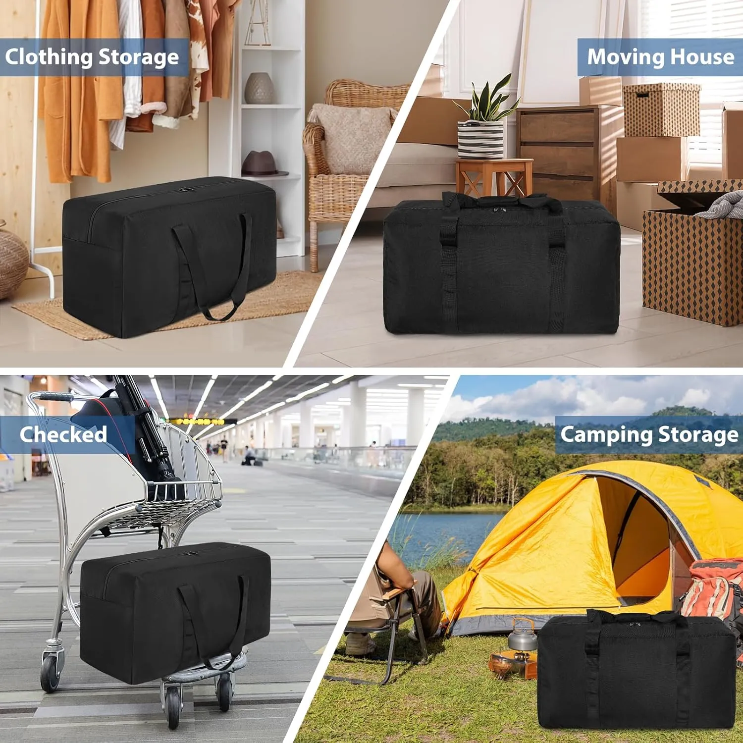 Large Travel Duffle Bag, 100L Gear Bag for Men and Women, Storage Bag Ideal for Overnight Camping and Weekend Getaways, Black