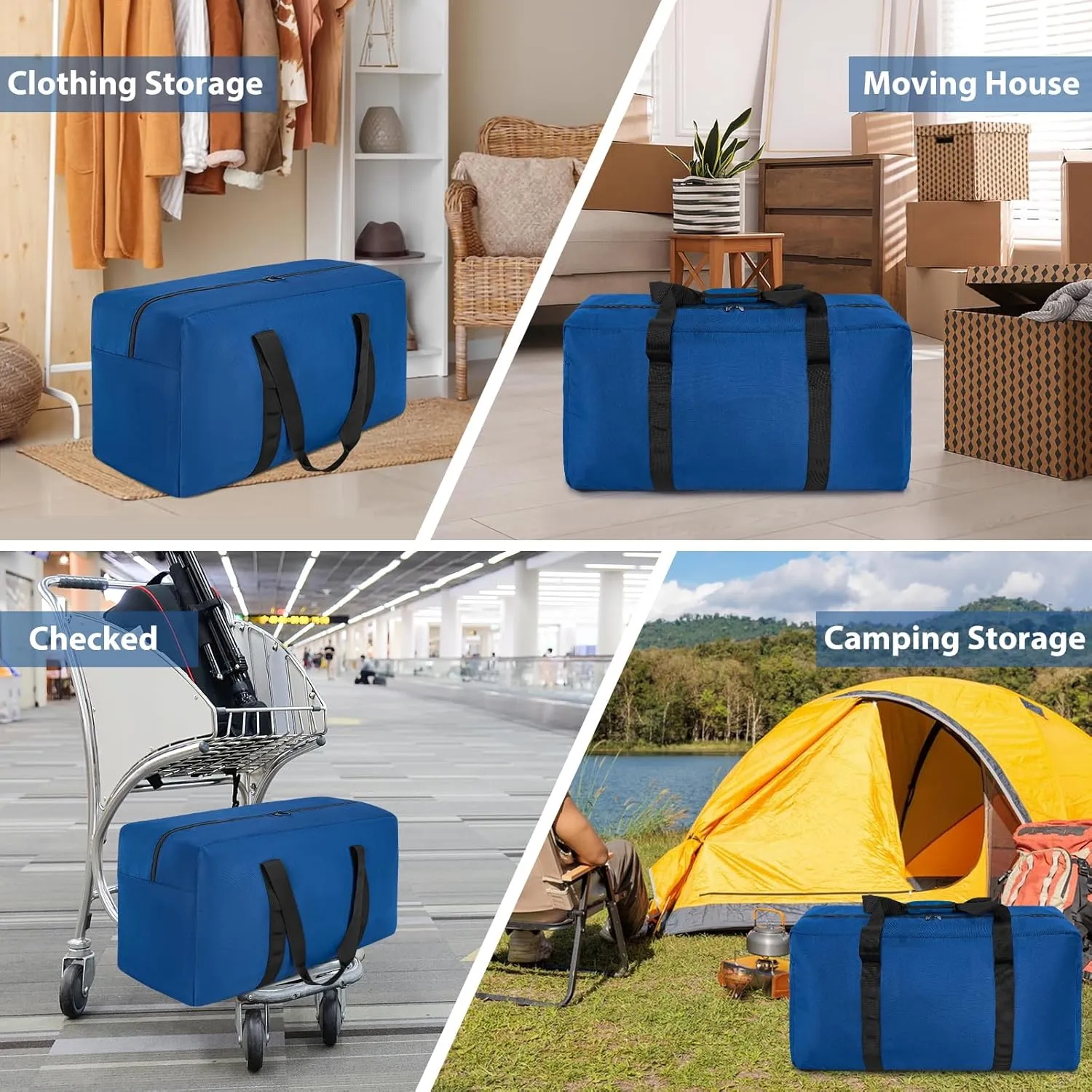 Large Travel Duffle Bag, 100L Gear Bag for Men and Women, Storage Bag Ideal for Overnight Camping and Weekend Getaways, Dark Blue