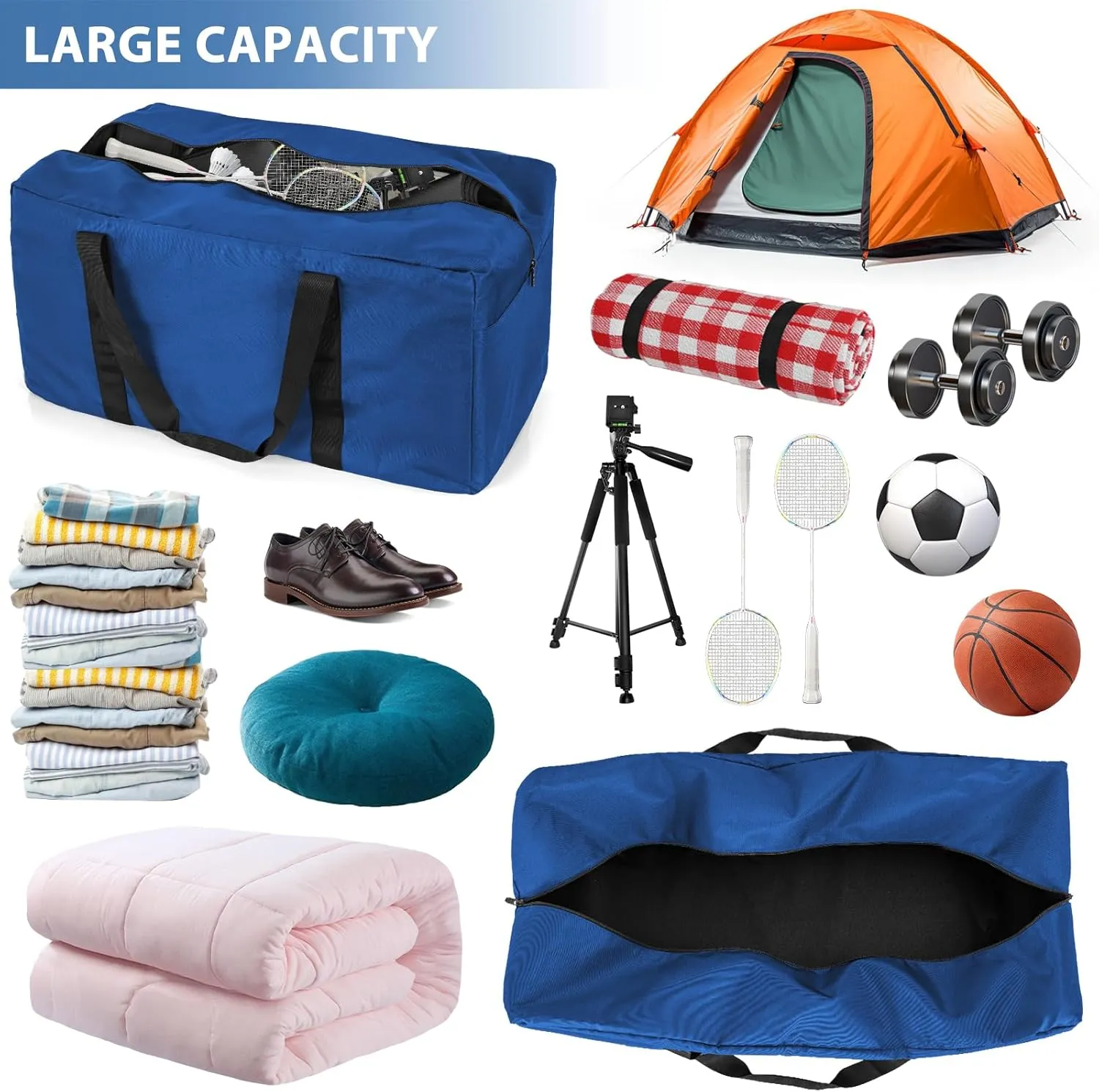 Large Travel Duffle Bag, 100L Gear Bag for Men and Women, Storage Bag Ideal for Overnight Camping and Weekend Getaways, Dark Blue