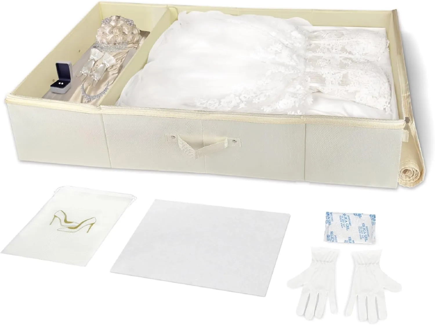 Large Wedding Dress Preservation Box – Breathable Storage Box with 50 Acid-Free Tissue Paper Microfiber Glove Dust Bag & Clothing Desiccant – Keepsake Chest for Gowns, Heirlooms, and Bridal Dresses