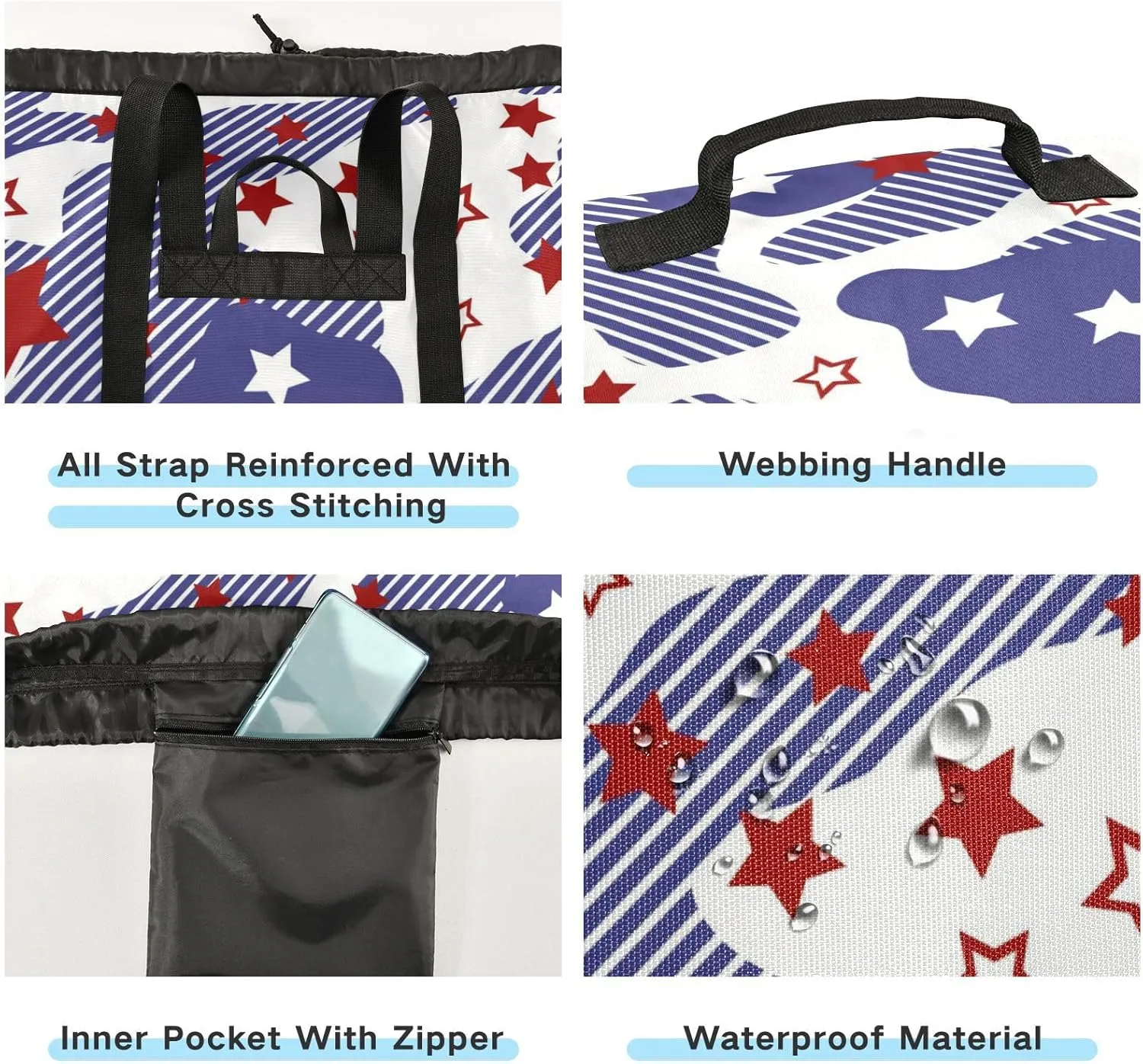 Laundry Bag Backpack Travel Hanging Laundry Bags Extra Large Heavy Clothes Backpack for College Dorm Gym Blue Stars