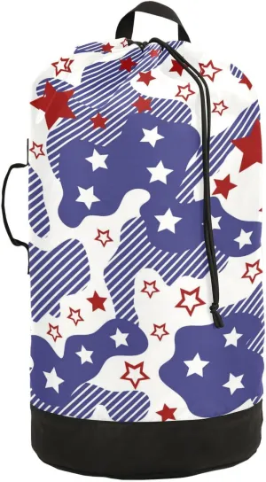 Laundry Bag Backpack Travel Hanging Laundry Bags Extra Large Heavy Clothes Backpack for College Dorm Gym Blue Stars