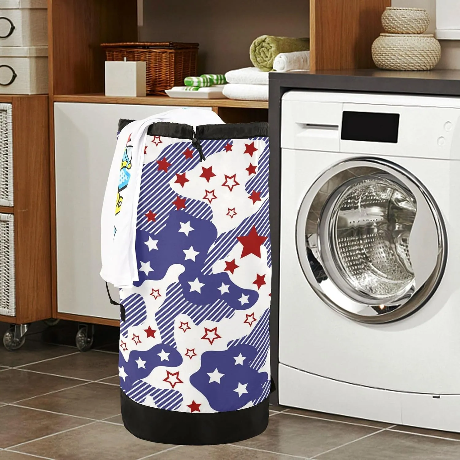 Laundry Bag Backpack Travel Hanging Laundry Bags Extra Large Heavy Clothes Backpack for College Dorm Gym Blue Stars