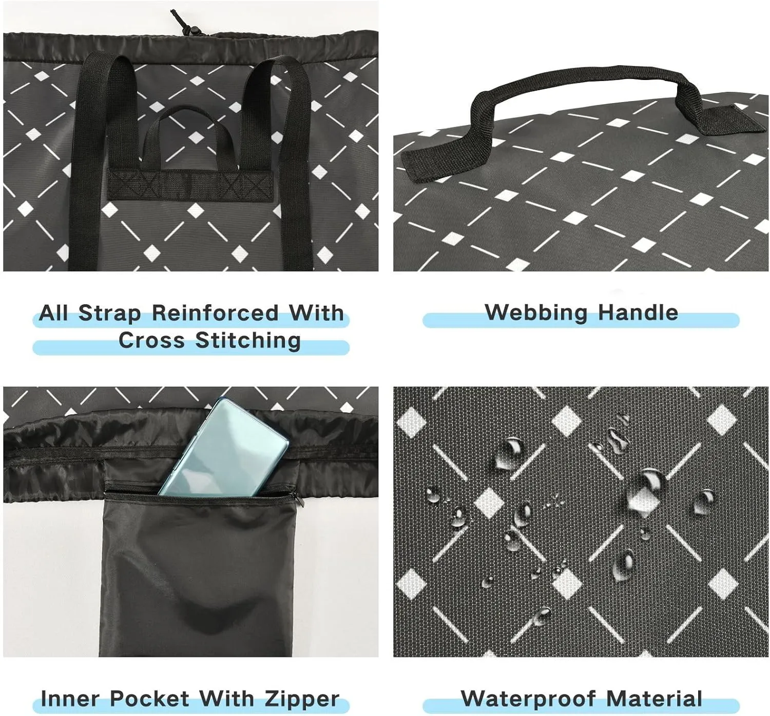 Laundry Bag Backpack Travel Hanging Laundry Bags Extra Large Heavy Duty with Handles Adjusted Shoulder Straps Drawstring Dirty Clothes Backpack For College Dorm Gym Hotel Black Plaid Pattern