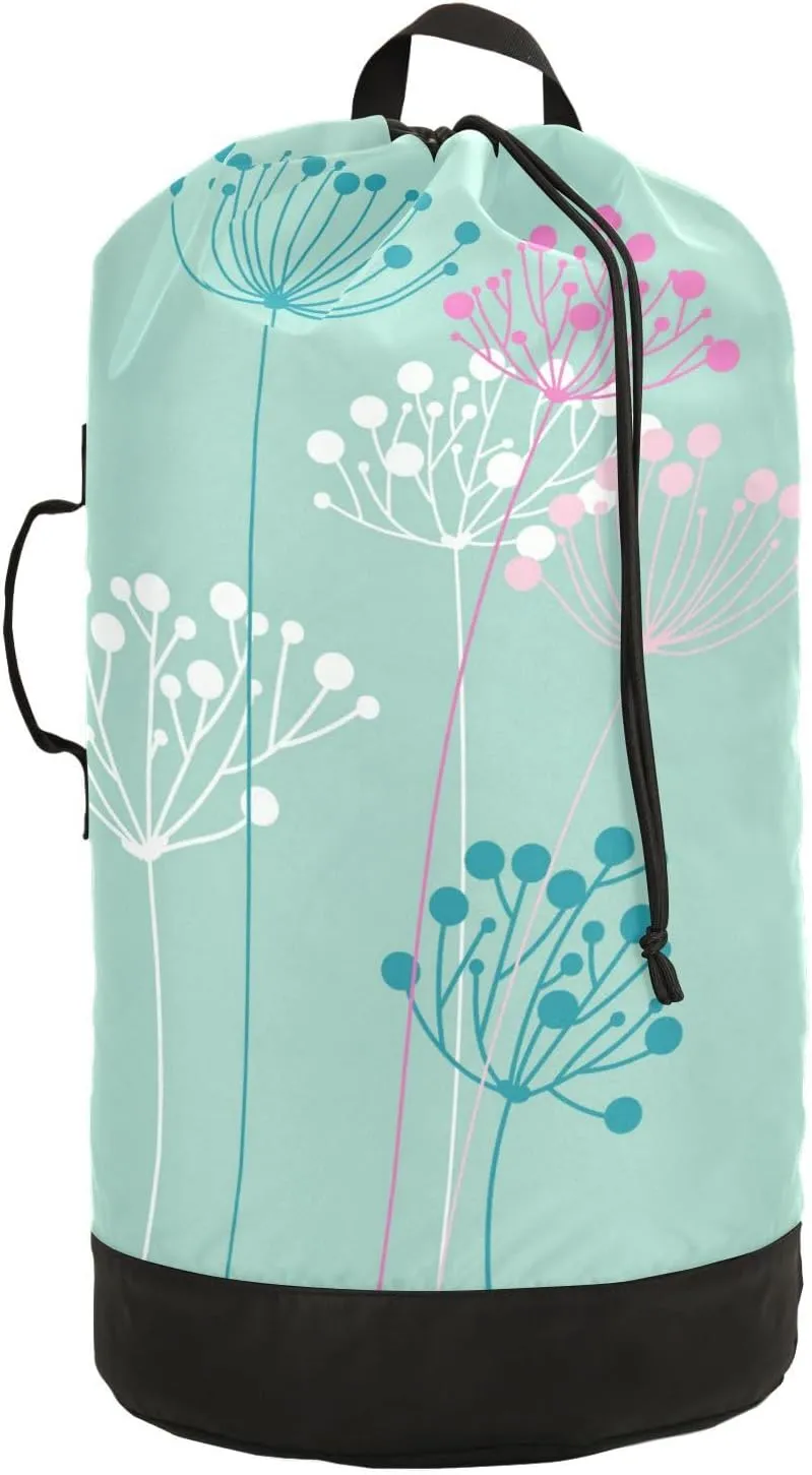 Laundry Bag Backpack Travel Hanging Laundry Bags Extra Large Heavy Duty with Handles Adjusted Shoulder Straps Drawstring Dirty Clothes Backpack For College Dorm Gym Hotel Blue Flowers