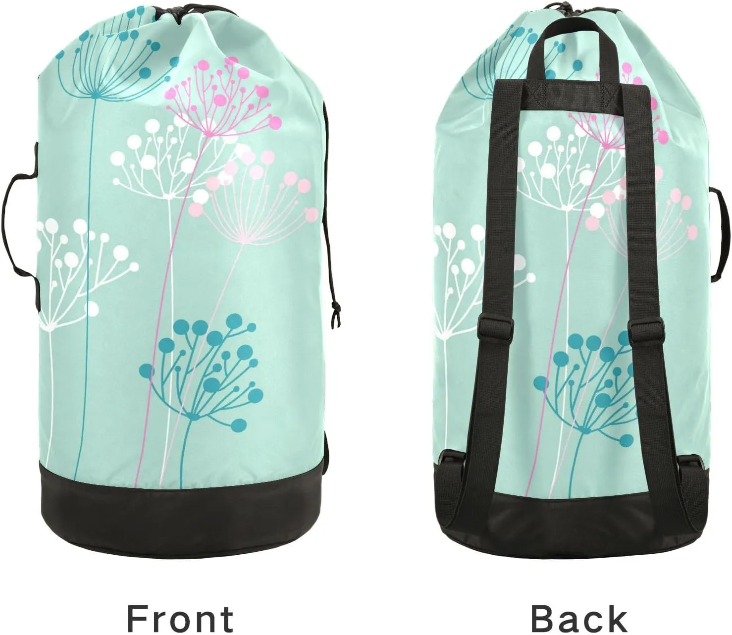Laundry Bag Backpack Travel Hanging Laundry Bags Extra Large Heavy Duty with Handles Adjusted Shoulder Straps Drawstring Dirty Clothes Backpack For College Dorm Gym Hotel Blue Flowers