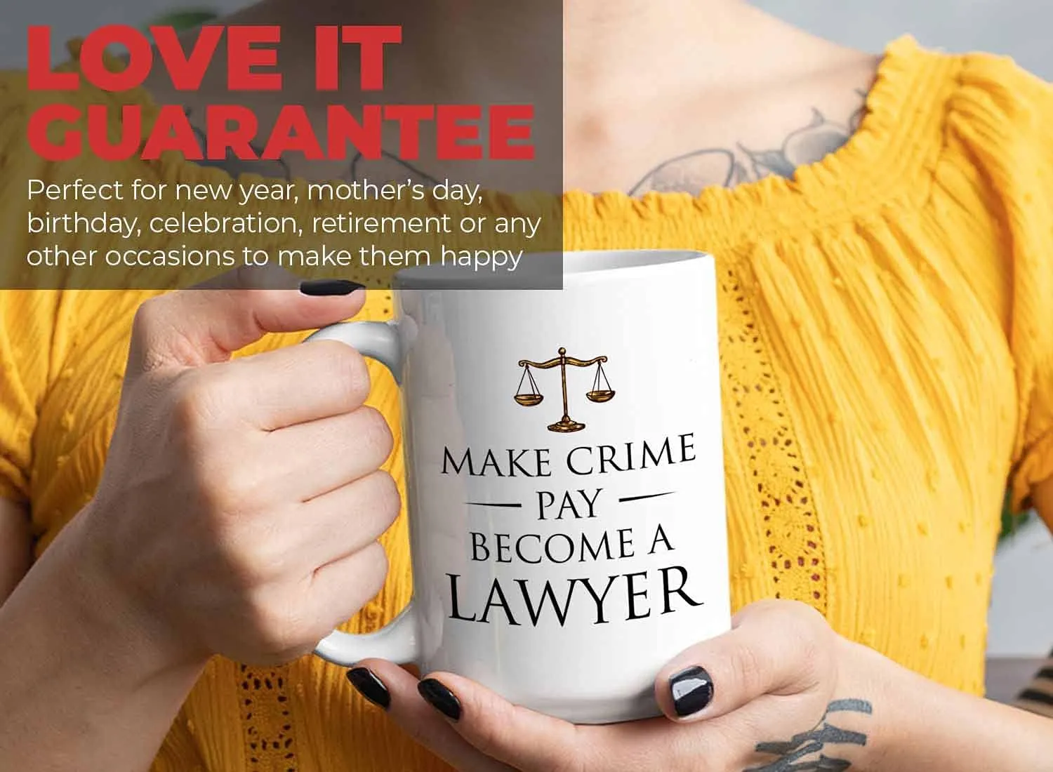 Lawyer Coffee Mug - Make Crime Pay - Judge Jury Law Attorney Firm Advocate Plaintiff Civil Legal Court 15oz White