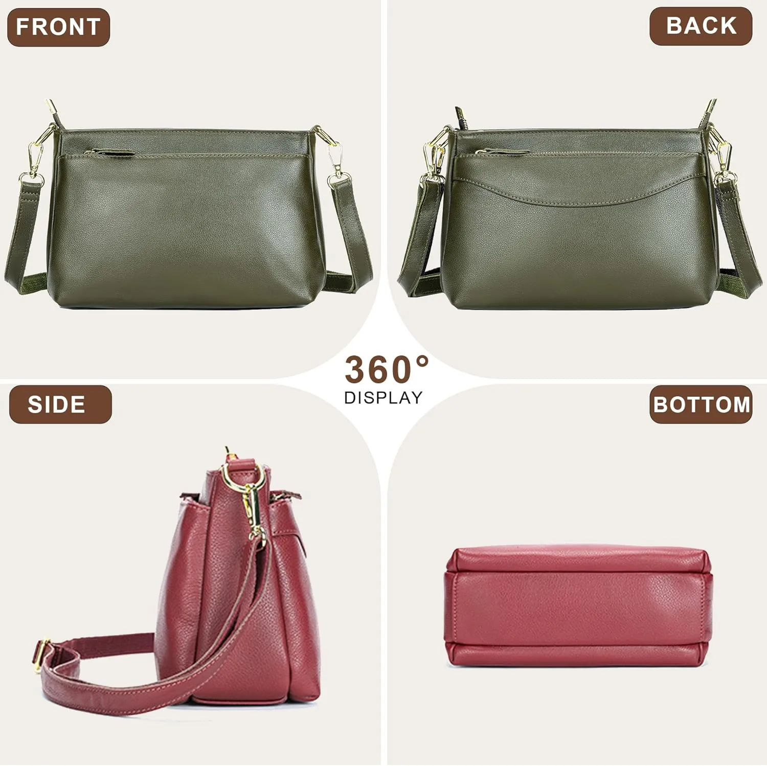 Leather Women's Crossbody Bag, Stylish Small Square Shoulder Bag with Adjustable Shoulder Strap for Everyday Use