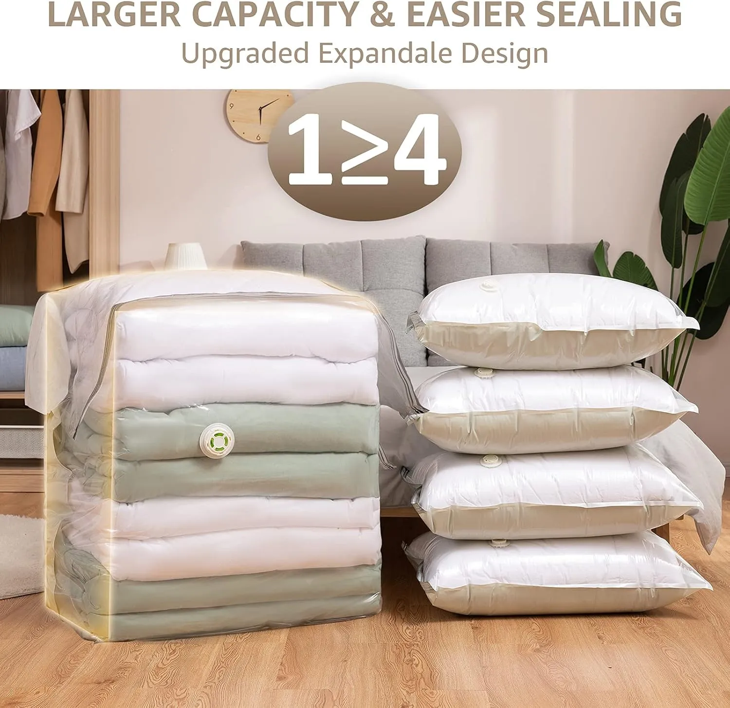 LEVERLOC 6 Pack Vacuum Storage Bags, Extra Large Cube (40x28x18x18 Inch), Vacuum Seal Bags for Comforters Pillows Blankets Bedding Clothing, Space Saving Organizer