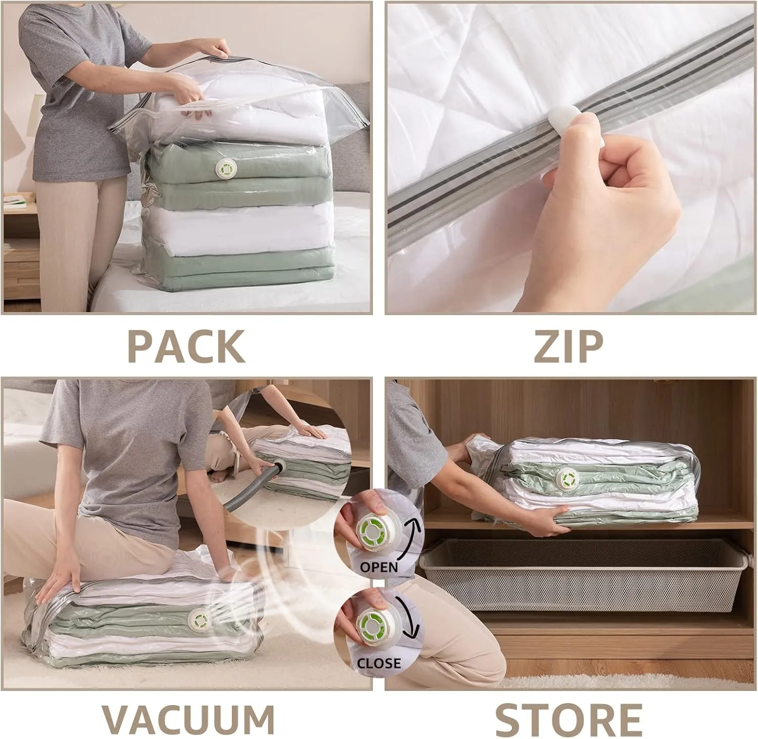 LEVERLOC 6 Pack Vacuum Storage Bags, Extra Large Cube (40x28x18x18 Inch), Vacuum Seal Bags for Comforters Pillows Blankets Bedding Clothing, Space Saving Organizer