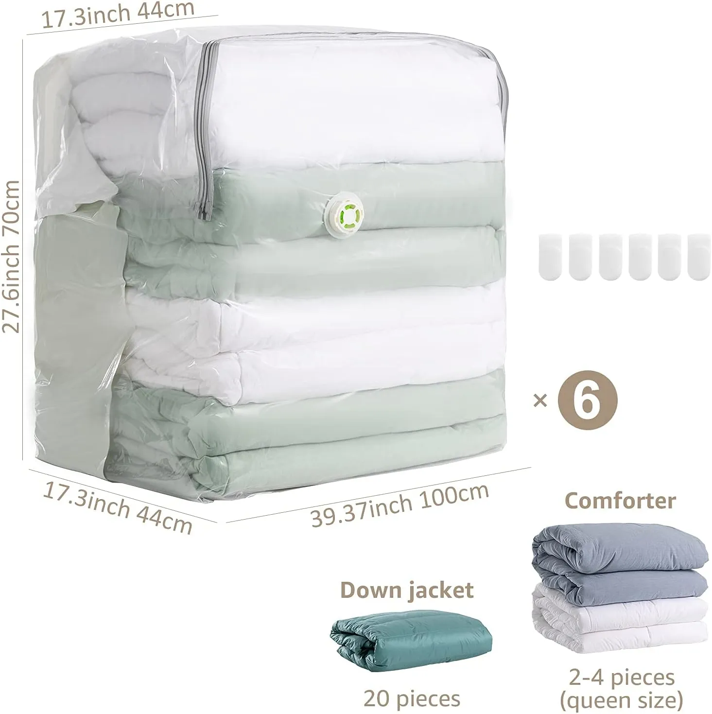 LEVERLOC 6 Pack Vacuum Storage Bags, Extra Large Cube (40x28x18x18 Inch), Vacuum Seal Bags for Comforters Pillows Blankets Bedding Clothing, Space Saving Organizer