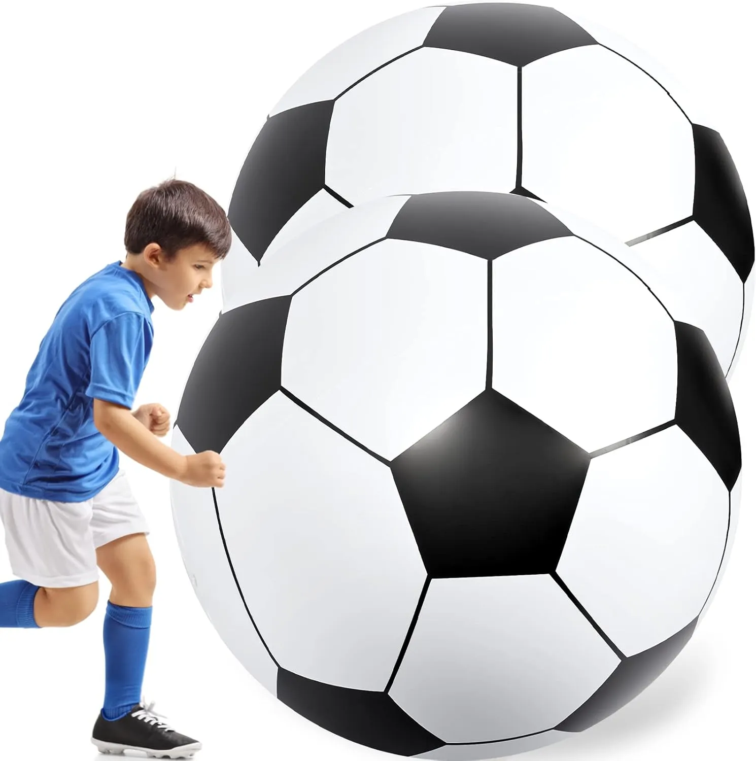Lewtemi 2 Pcs 40 Inch Giant Inflatable Soccer Ball Large Huge Beach Balloons Football Sport Birthday Party Decoration Favor Graduation Kid Gift Pool Toys for Outdoor Activity Games