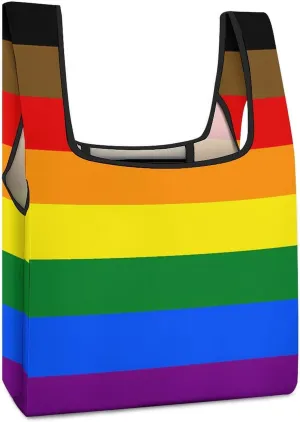 LGBT Transgender Prideful Flag Novelty Reusable Grocery Bag Fold-able Shopping Bags Washable Tote Lightweight Storage Pouch with Handle