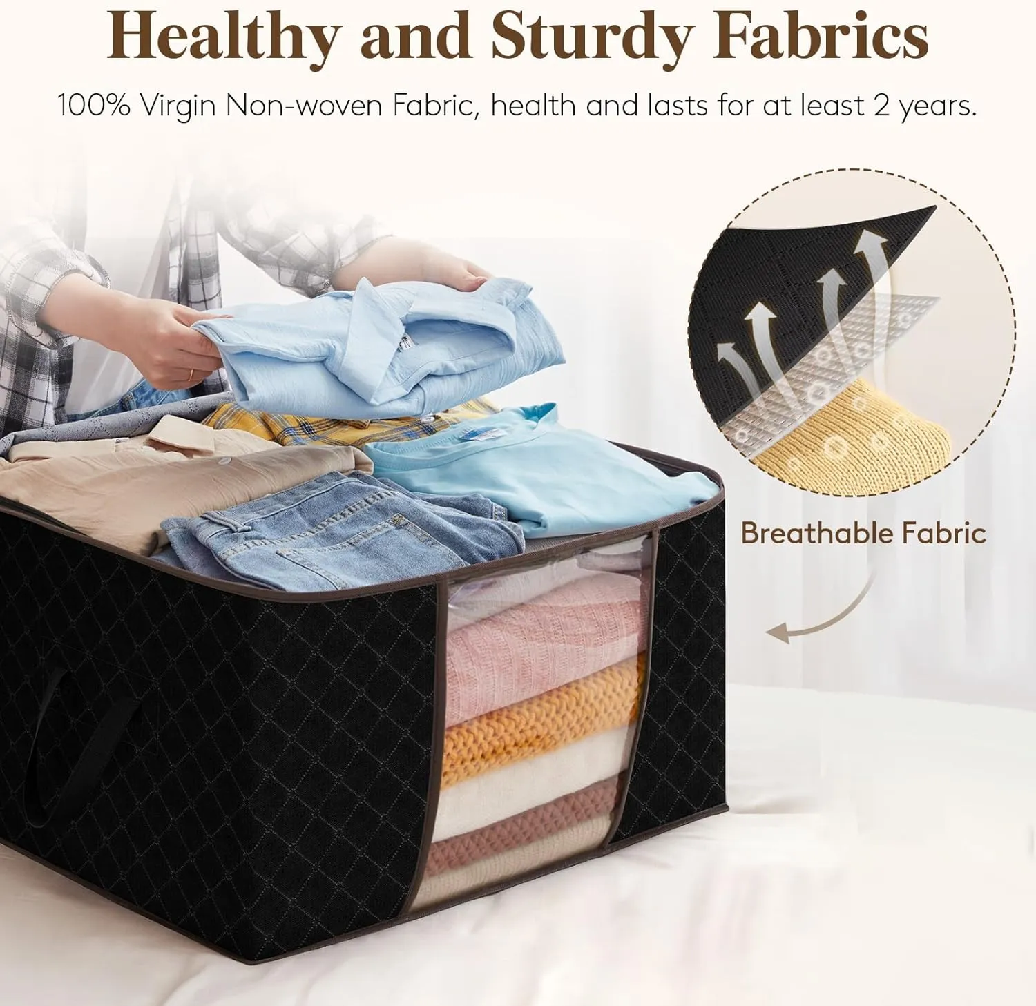Lifewit 4 Pack Clothes Storage, Foldable Storage and Organization, Storage Bins with Lids, Blanket Storage with Clear Window, Closet Storage with Reinforced Handles for Clothing, Bedding, Black
