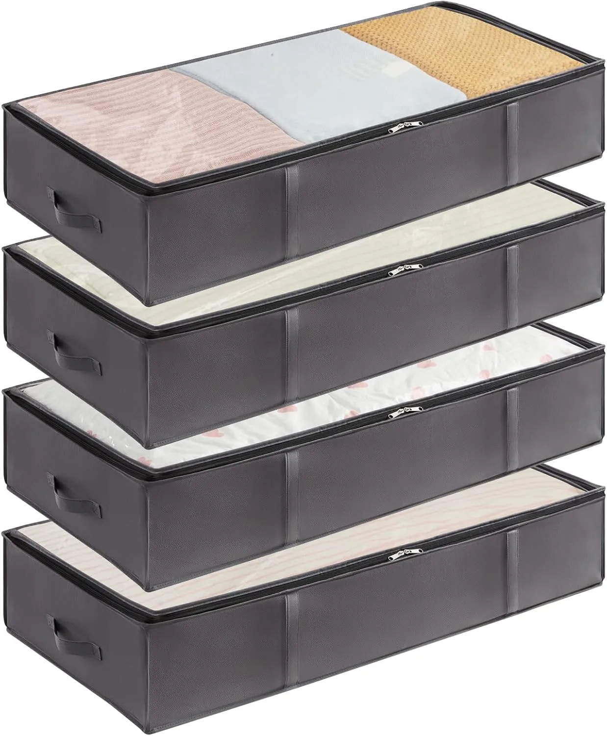 Lifewit 90L 4 Pack Under Bed Storage Containers, Large Capacity Blanket Storage Bags with Reinforced Handle, Organization and Storage for Comforters, Sheets, Clothes, Bedroom, College Dorm, Grey