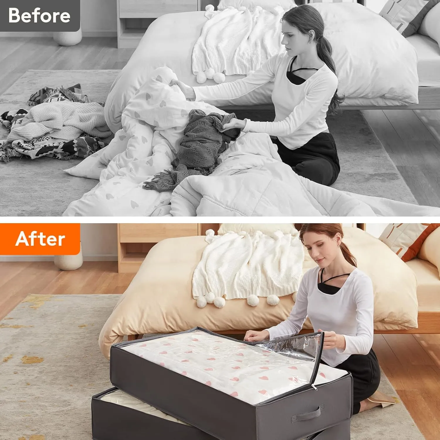 Lifewit 90L 6 Pack Under Bed Storage Containers, Large Capacity Blanket Storage Bags with Reinforced Handle, Organization and Storage for Comforters, Sheets, Clothes, Bedroom, College Dorm, Grey