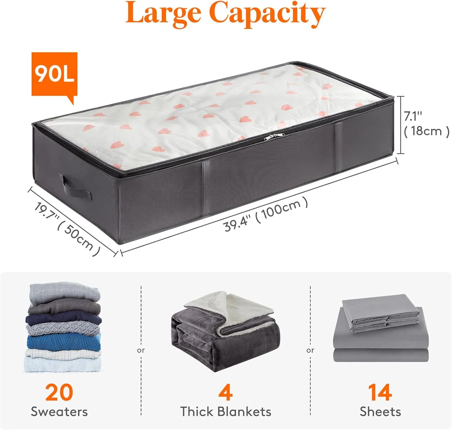 Lifewit 90L 6 Pack Under Bed Storage Containers, Large Capacity Blanket Storage Bags with Reinforced Handle, Organization and Storage for Comforters, Sheets, Clothes, Bedroom, College Dorm, Grey