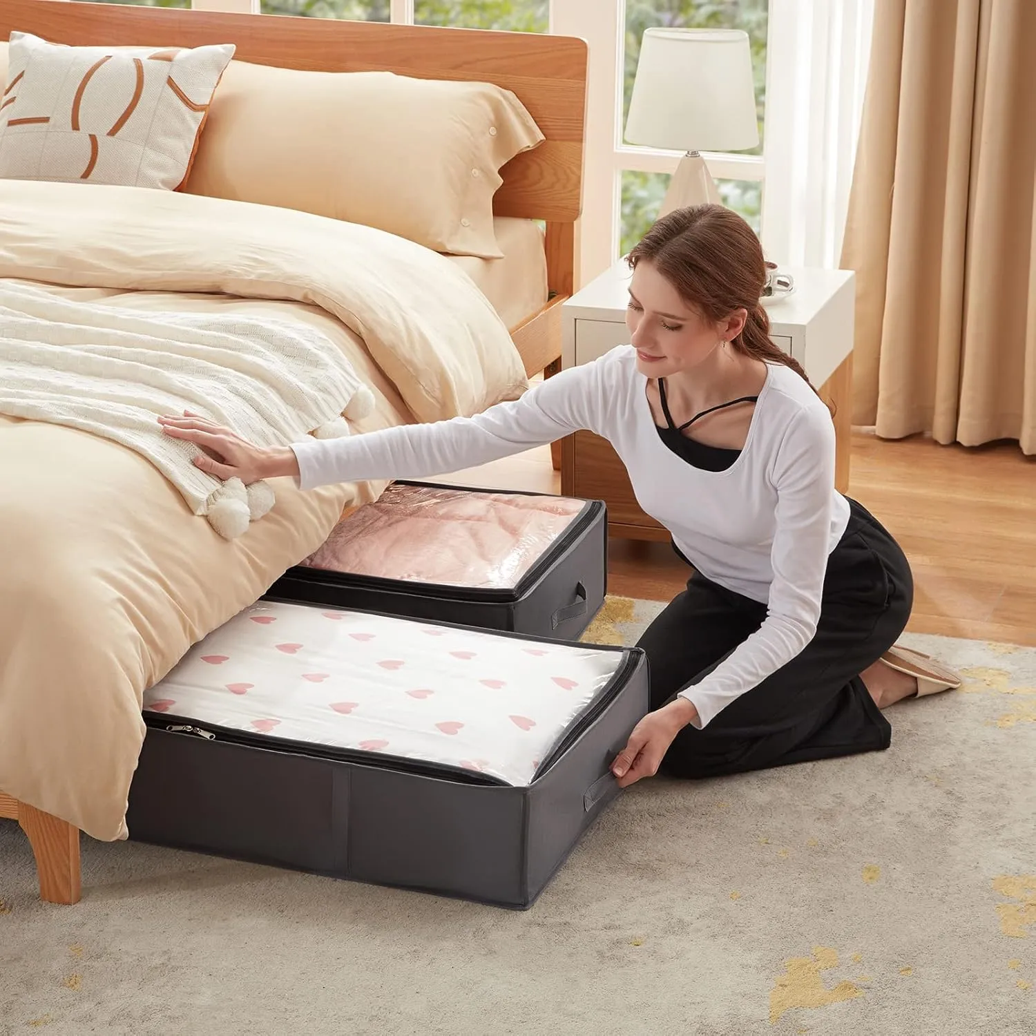 Lifewit 90L 6 Pack Under Bed Storage Containers, Large Capacity Blanket Storage Bags with Reinforced Handle, Organization and Storage for Comforters, Sheets, Clothes, Bedroom, College Dorm, Grey