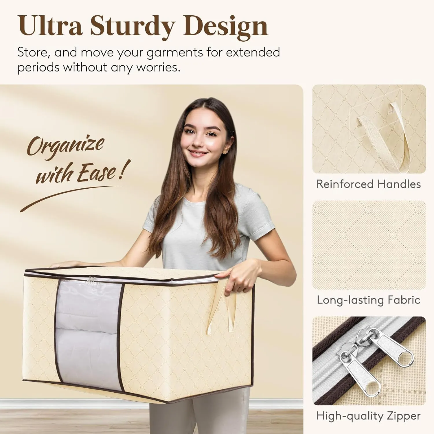Lifewit 90L Large Storage Bags, 6 Pack Closet Organizers and Storage, Clothes Storage Bins with Lids, Foldable Storage Containers with Reinforced Handles for Clothing Blanket Bedding Comforter Beige