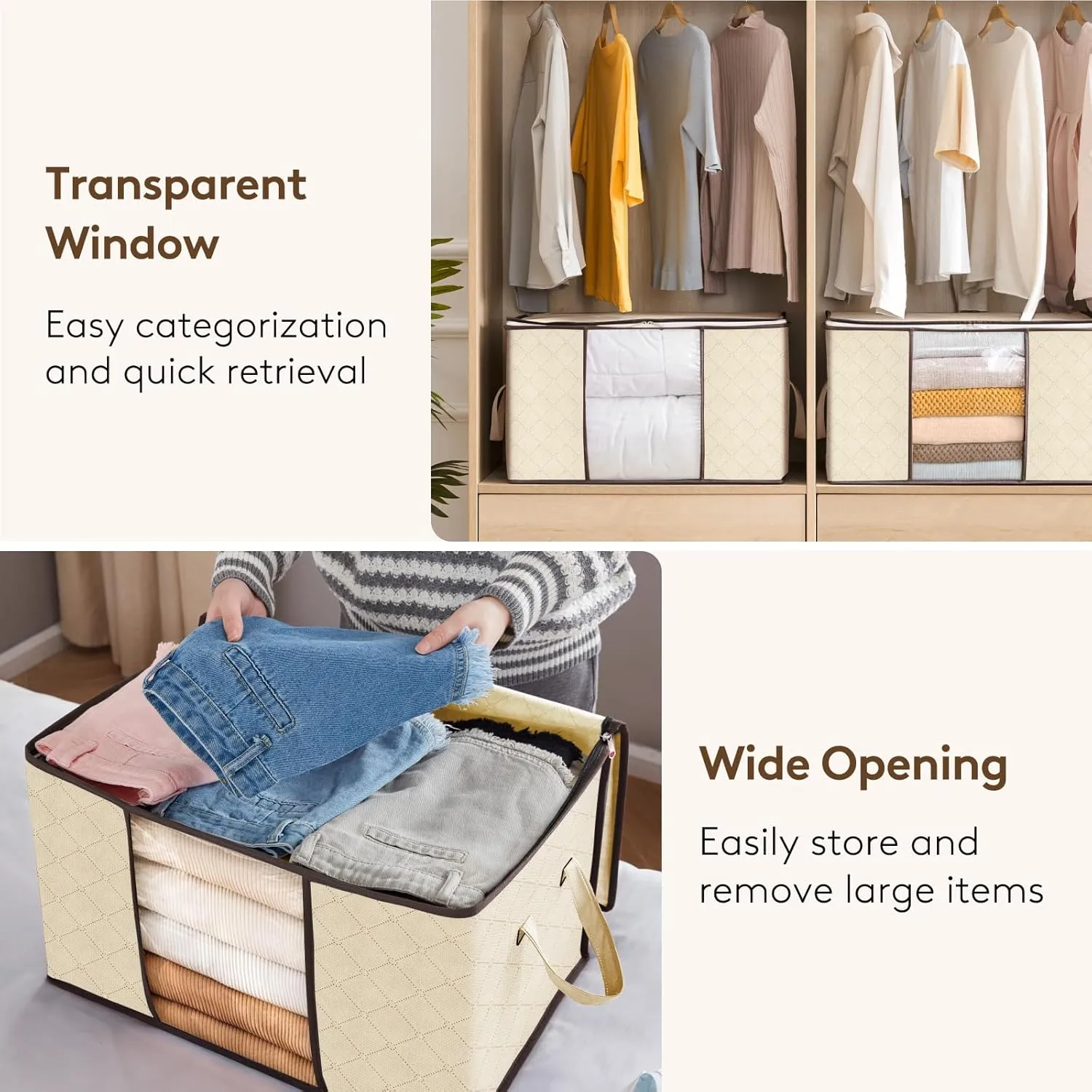 Lifewit 90L Large Storage Bags, 6 Pack Closet Organizers and Storage, Clothes Storage Bins with Lids, Foldable Storage Containers with Reinforced Handles for Clothing Blanket Bedding Comforter Beige