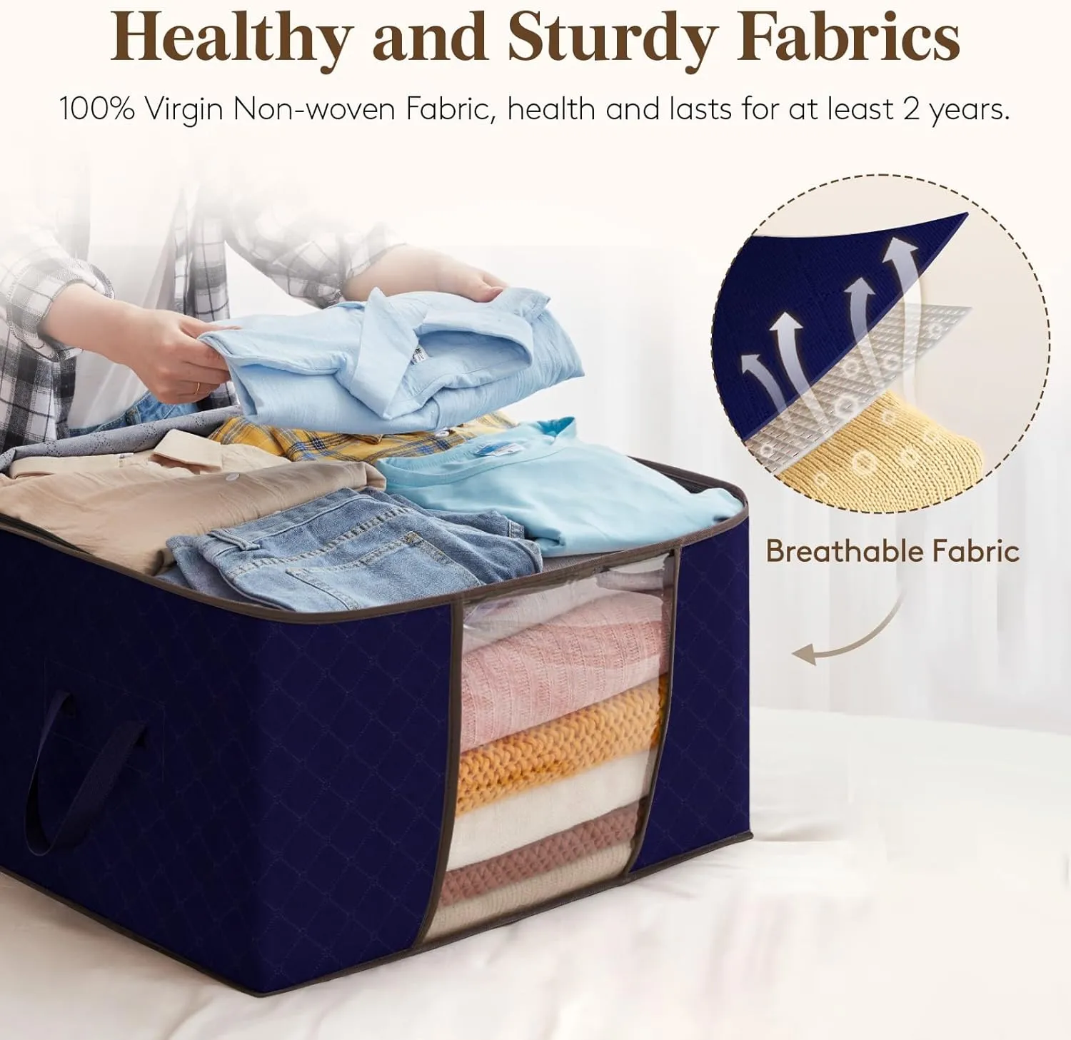 Lifewit 90L Large Storage Bags, 6 Pack Closet Organizers and Storage, Clothes Storage Bins with Lids, Foldable Storage Containers with Reinforced Handles for Clothing, Blanket, Bedding, Comforter Blue