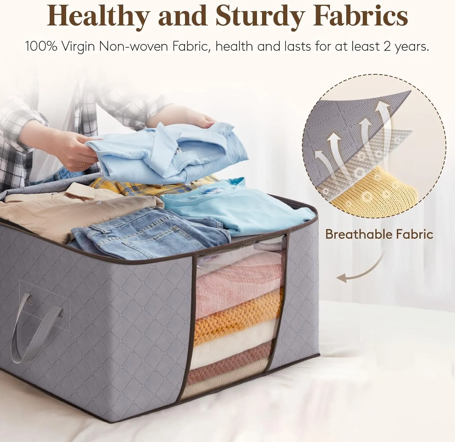 Lifewit 90L Large Storage Bags, Closet Organizers and Storage, Clothes Storage Bins with Lids, Foldable Storage Containers with Reinforced Handles for Clothing, Blanket, Comforter 3 Pack Light Gray