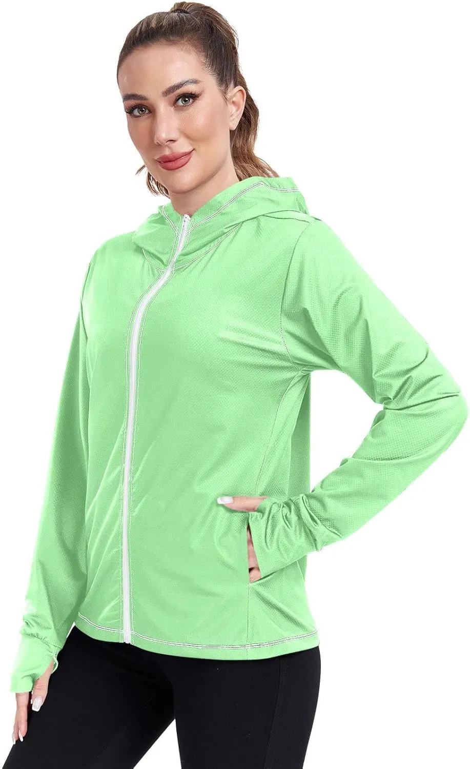 Light Green Uv Light Clothing, Upf 50  Hiking Clothes Women, S-XXL