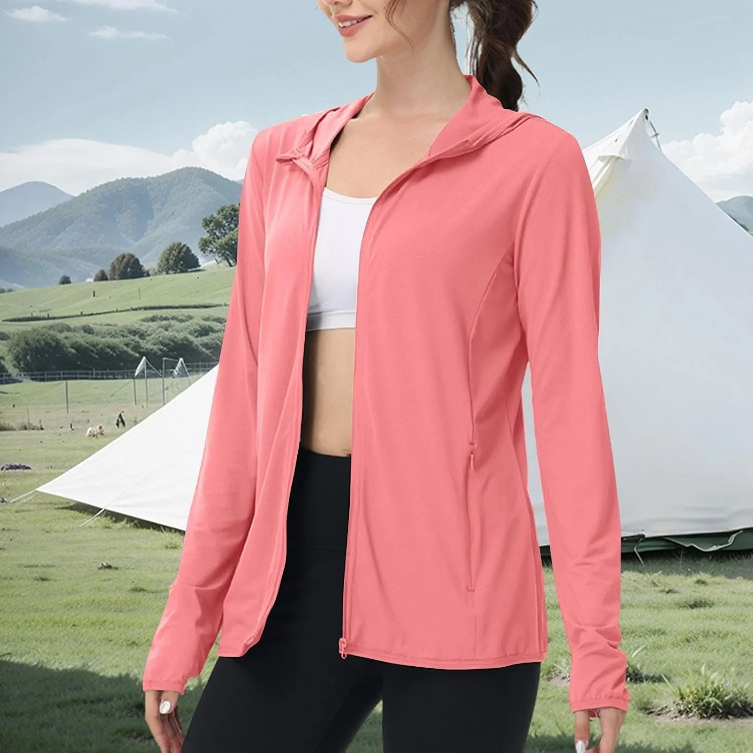 Light Jackets for Women Sun Protection Hiking Fishing Jacket UPF 50  Summer Beach Hoodies Zip Up Running Clothing