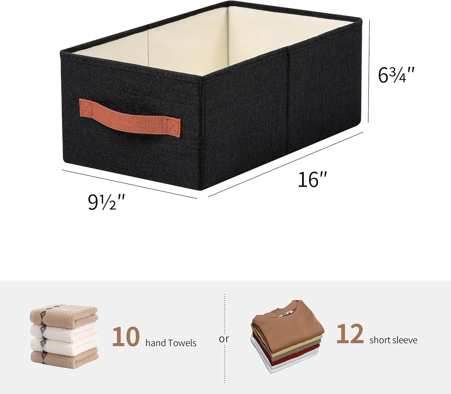 Linen Folding Storage Bins, 3 Pack Large Storage Baskets, Washable, Clothing Storage Bins with Handle, Closet Organizer for Storage Sweater,Sheets (Black, 16"x9½"x6¾")