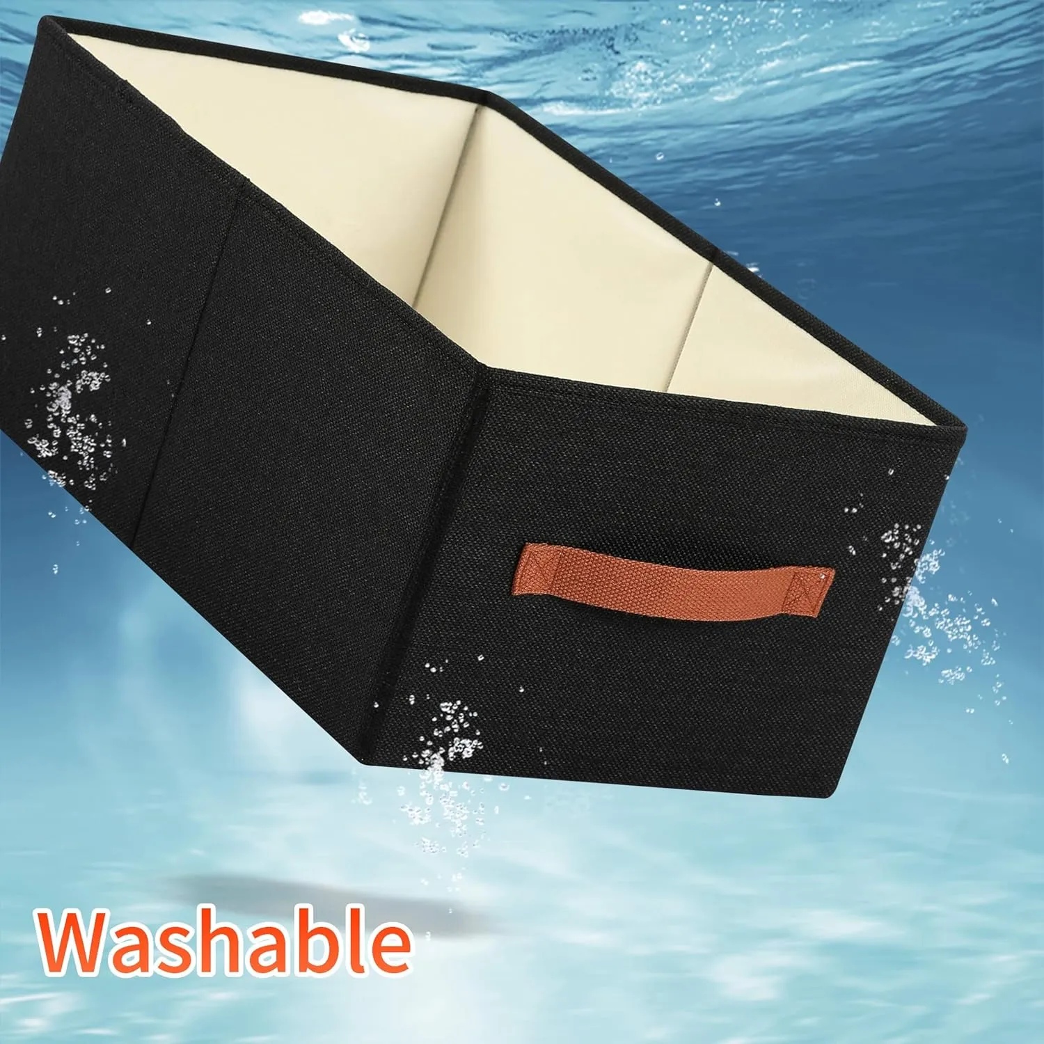 Linen Folding Storage Bins, 3 Pack Large Storage Baskets, Washable, Clothing Storage Bins with Handle, Closet Organizer for Storage Sweater,Sheets (Black, 16"x9½"x6¾")
