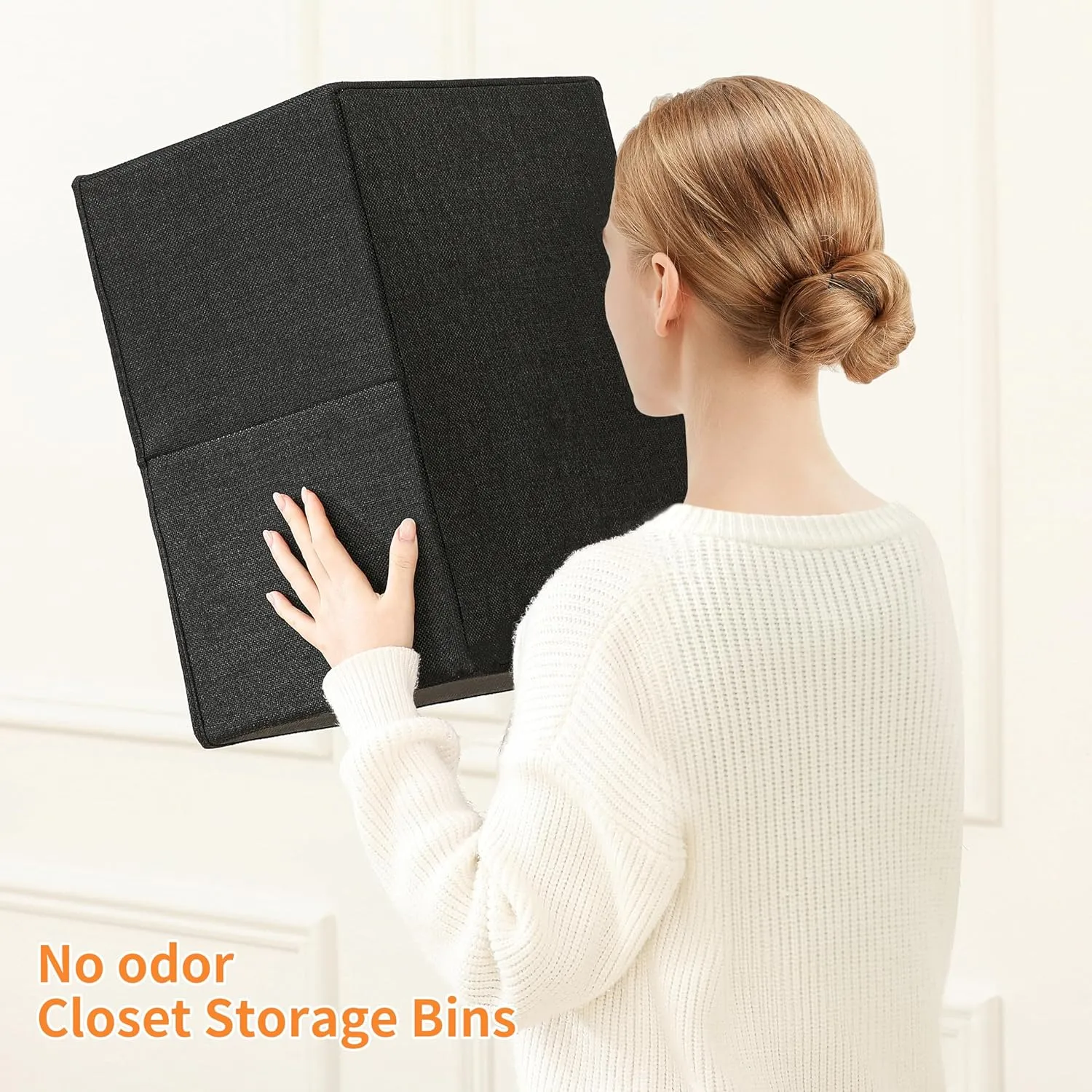 Linen Folding Storage Bins, 3 Pack Large Storage Baskets, Washable, Clothing Storage Bins with Handle, Closet Organizer for Storage Sweater,Sheets (Black, 16"x9½"x6¾")