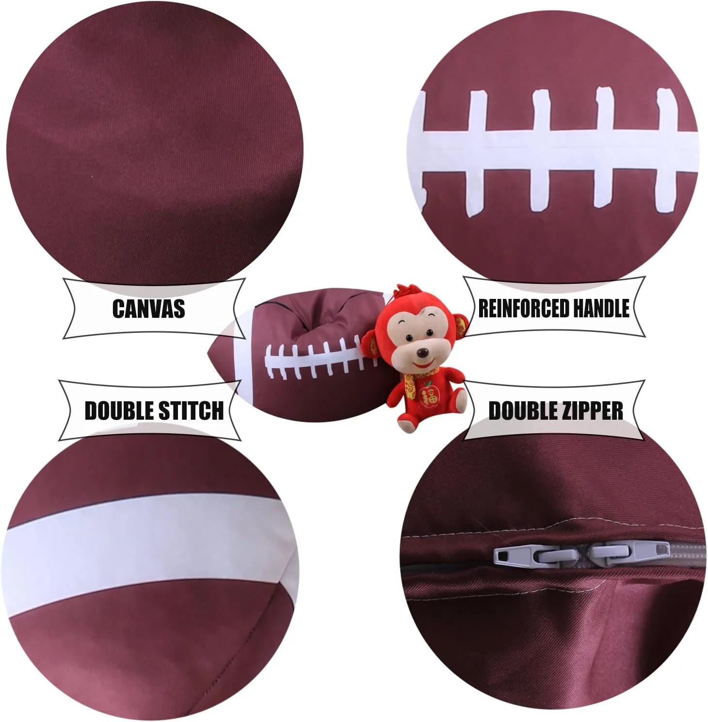 LMYOVE Stuffed Animal Storage Bean Bag Chair Cover（No Filler, Kids Rugby Bean Bag Chair Cover for Storage Plush Toys for Toddler 26"