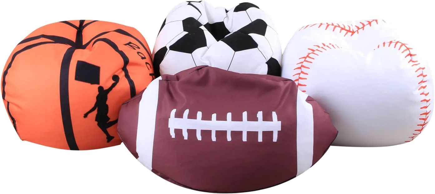 LMYOVE Stuffed Animal Storage Bean Bag Chair Cover（No Filler, Kids Rugby Bean Bag Chair Cover for Storage Plush Toys for Toddler 26"