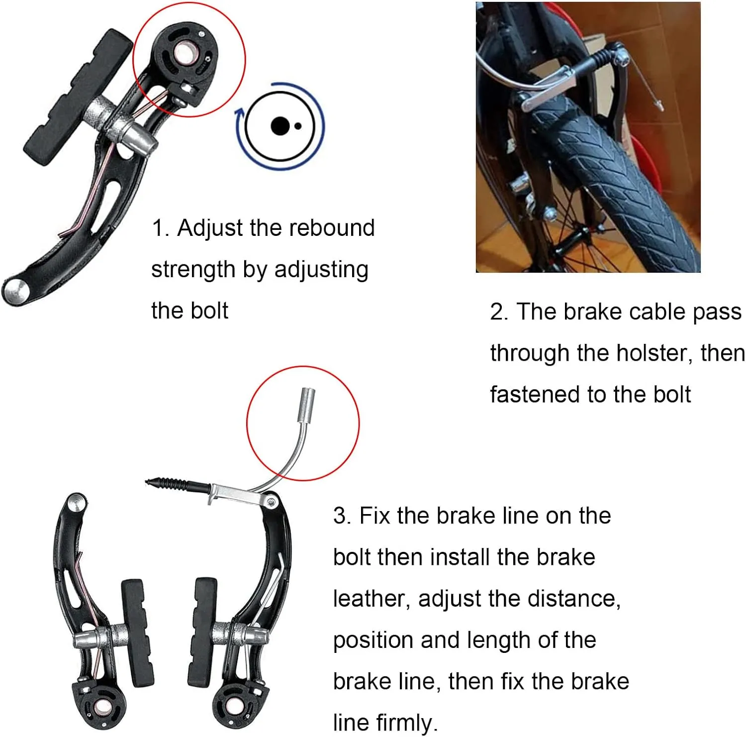 Lomodo 6 Pieces Bicycle Brake Accessories Including 2 Pack Aluminium Alloy Brake Levers (2.2 cm in Diameter) and 2 Pair V Brake Set and 2 Pack Brake Wire for Mountain/Road/MTB Bike(Black)