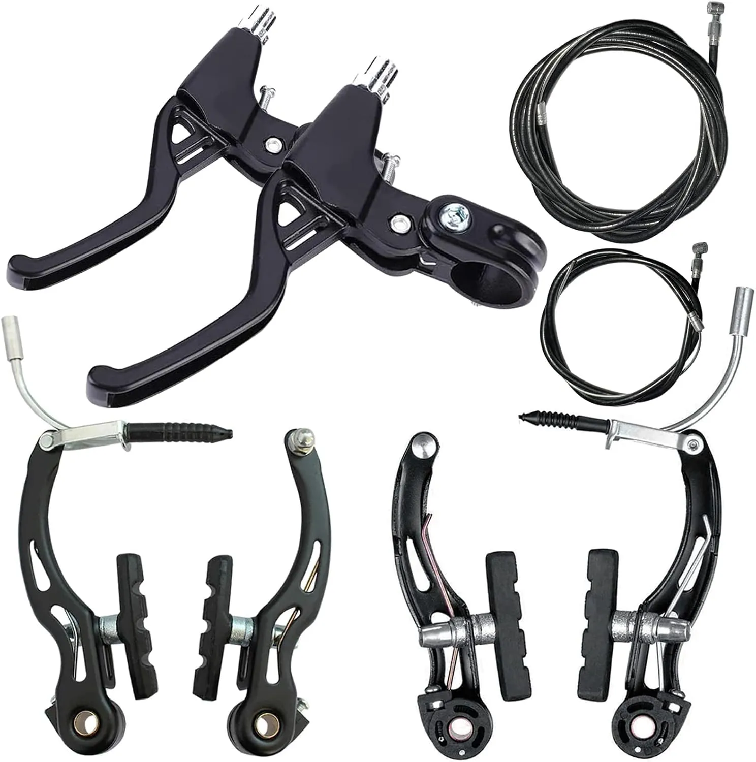 Lomodo 6 Pieces Bicycle Brake Accessories Including 2 Pack Aluminium Alloy Brake Levers (2.2 cm in Diameter) and 2 Pair V Brake Set and 2 Pack Brake Wire for Mountain/Road/MTB Bike(Black)