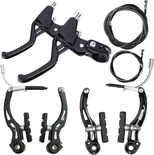Lomodo 6 Pieces Bicycle Brake Accessories Including 2 Pack Aluminium Alloy Brake Levers (2.2 cm in Diameter) and 2 Pair V Brake Set and 2 Pack Brake Wire for Mountain/Road/MTB Bike(Black)