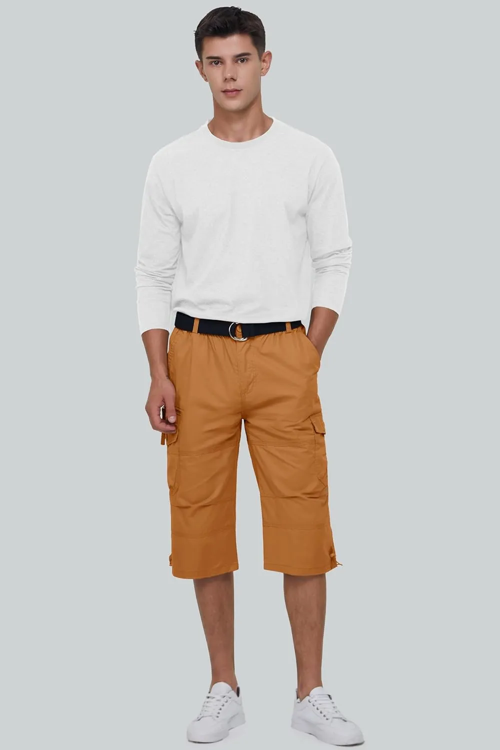 MAGCOMSEN Men's Below Knee Long Shorts Cotton Work 3/4 Cargo Capris 7 Pockets Twill Military Summer Shorts