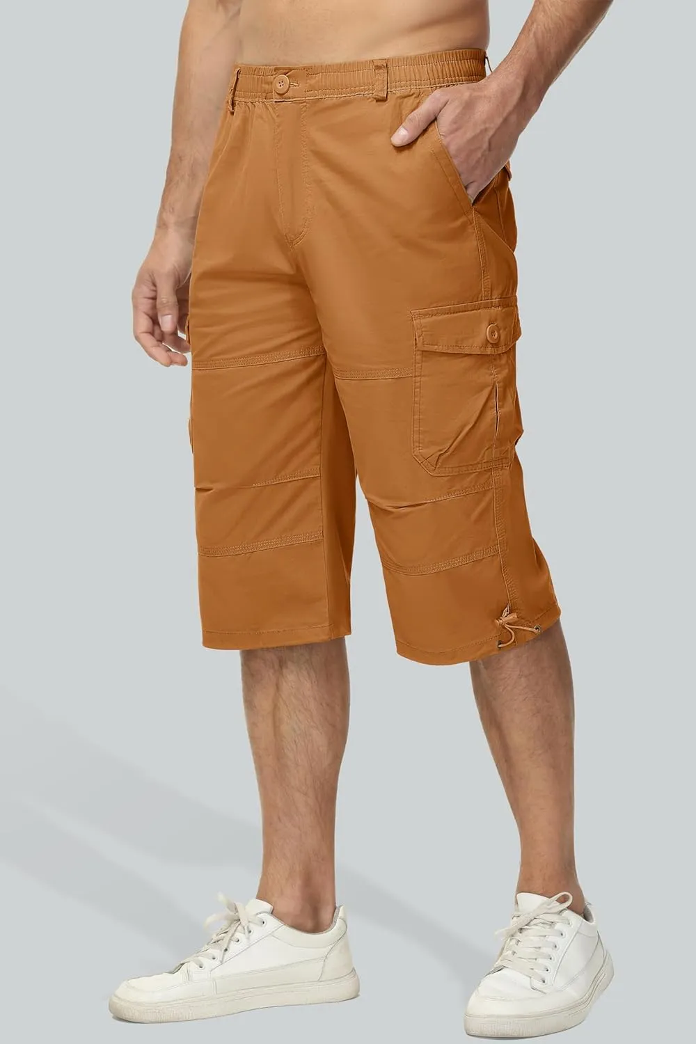 MAGCOMSEN Men's Below Knee Long Shorts Cotton Work 3/4 Cargo Capris 7 Pockets Twill Military Summer Shorts
