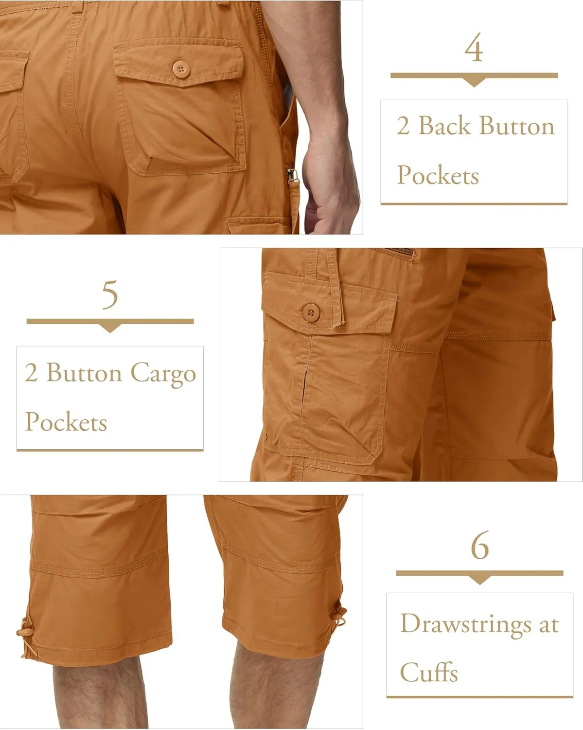 MAGCOMSEN Men's Below Knee Long Shorts Cotton Work 3/4 Cargo Capris 7 Pockets Twill Military Summer Shorts