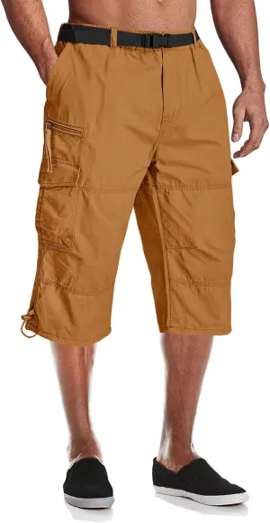 MAGCOMSEN Men's Below Knee Long Shorts Cotton Work 3/4 Cargo Capris 7 Pockets Twill Military Summer Shorts