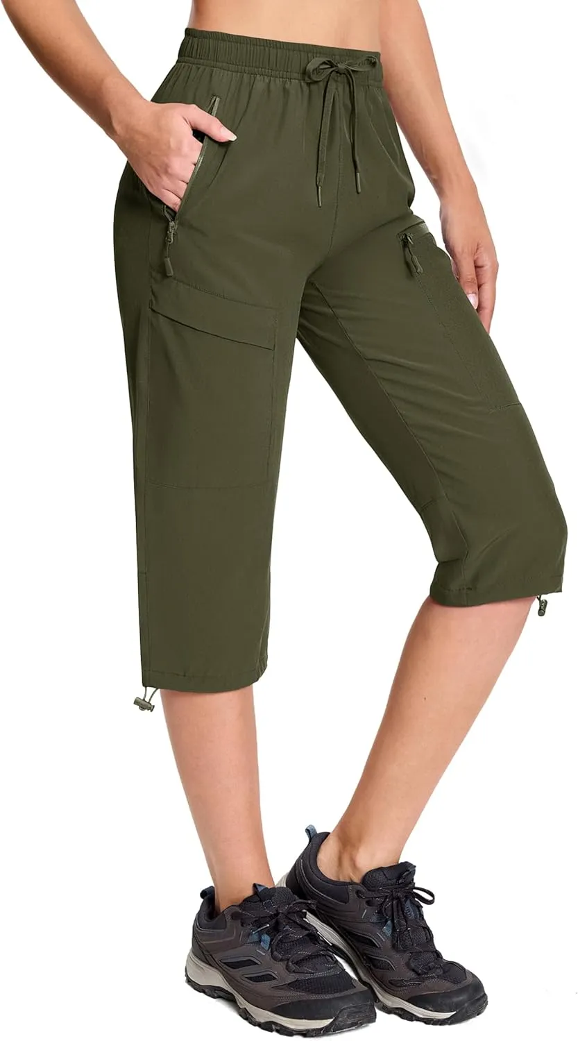 MAGCOMSEN Women's Capri Pants UPF 50  Lightweight Hiking Cargo Capri Joggers Quick Dry Golf Summer Pants with 5 Pockets