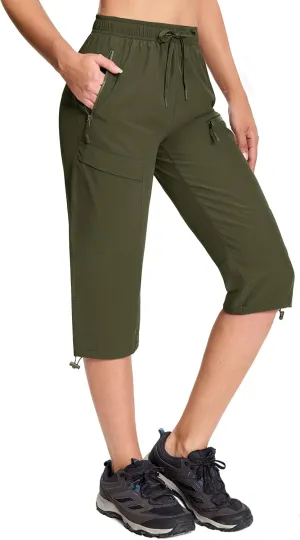 MAGCOMSEN Women's Capri Pants UPF 50  Lightweight Hiking Cargo Capri Joggers Quick Dry Golf Summer Pants with 5 Pockets