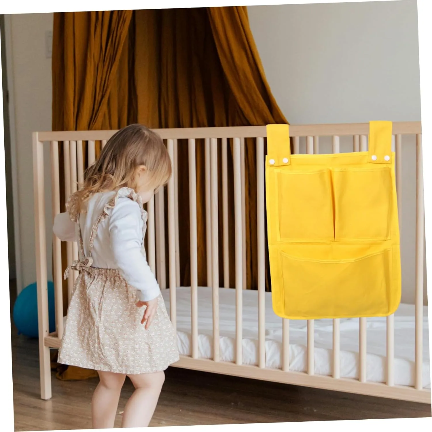 MAGICLULU Crib Organizer Hanging Bag Canvas Storage for Baby Nappies Toys More Wall Mountable