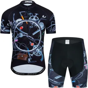 Men Cycling Jersey Set Cycle Short Sleeve Shirt and 3D Cushion Shorts Padded Suit Biking Top