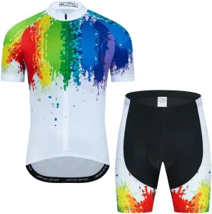 Men Cycling Jersey Set Cycle Short Sleeve Shirt and 3D Cushion Shorts Padded Suit Biking Top