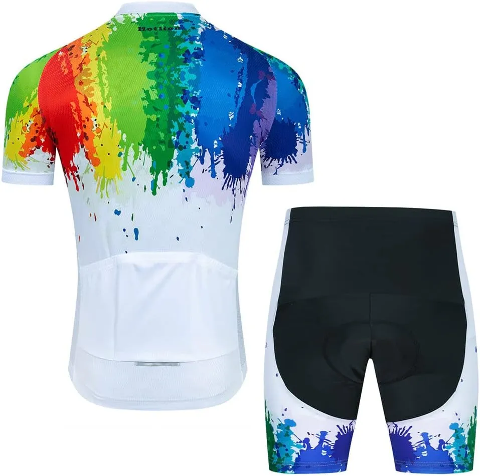 Men Cycling Jersey Set Cycle Short Sleeve Shirt and 3D Cushion Shorts Padded Suit Biking Top