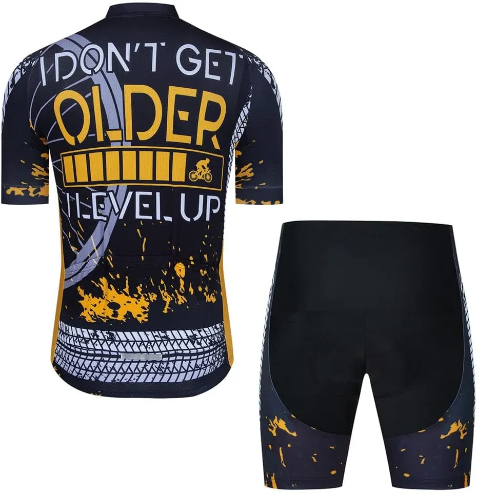 Men Cycling Jersey Set Cycle Short Sleeve Shirt and 3D Cushion Shorts Padded Suit Biking Top