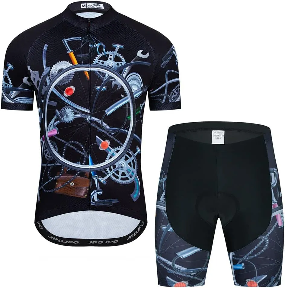 Men Cycling Jersey Set Cycle Short Sleeve Shirt and 3D Cushion Shorts Padded Suit Biking Top